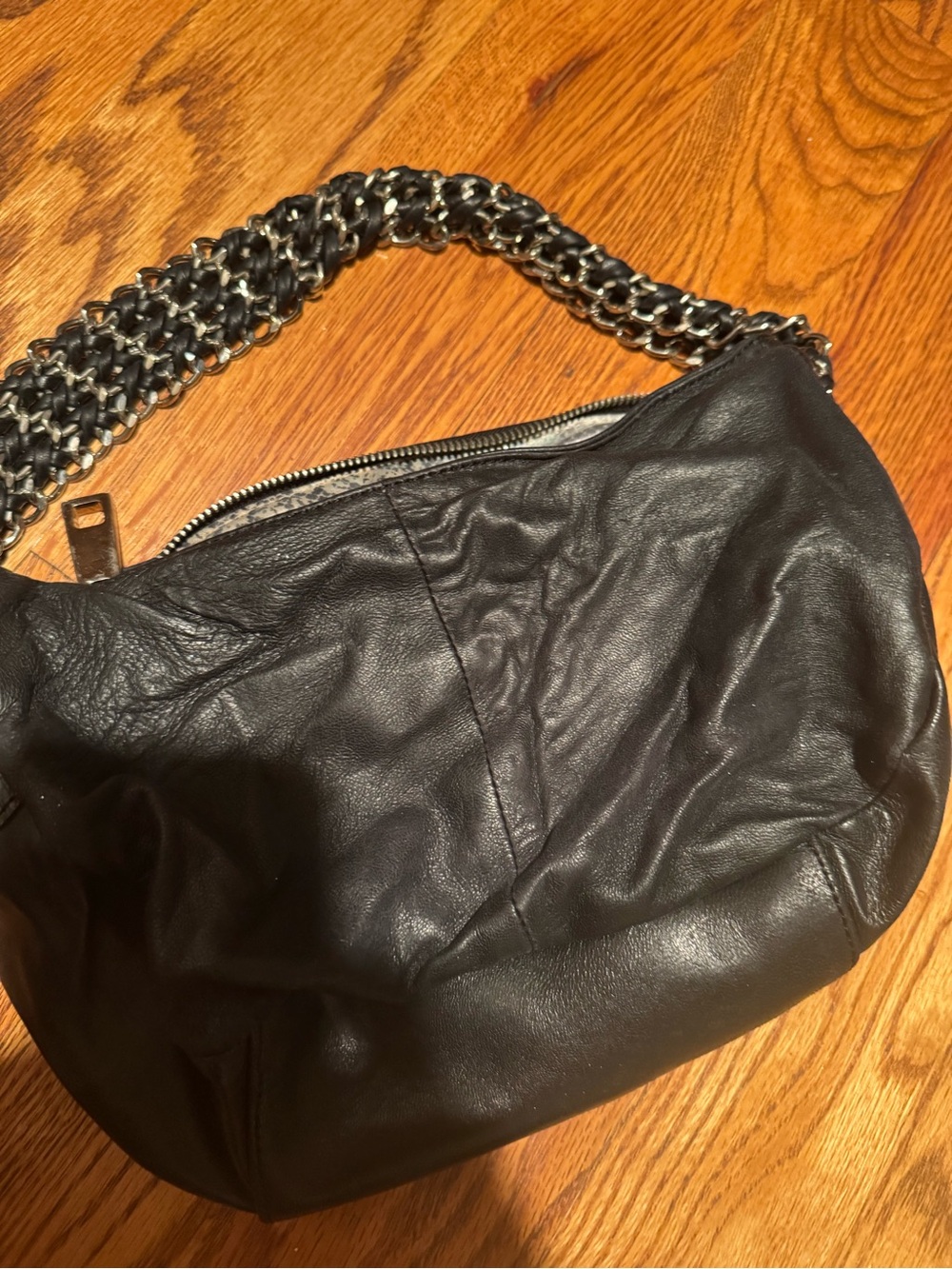 Steve Madden Black Leather Shoulder Bag with Chain Accent
